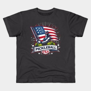 American Flag Pickleball USA Patriot Kids T-Shirt